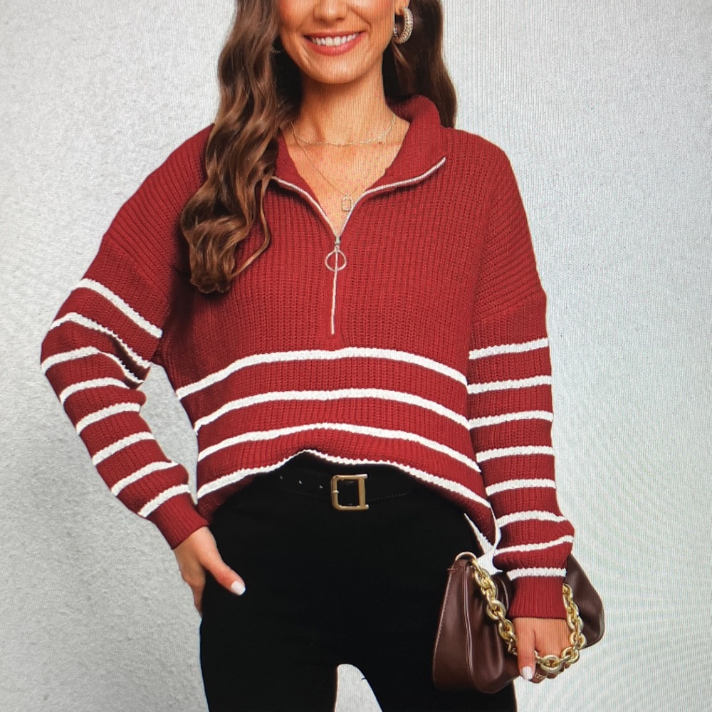 Red and White Striped Sweater - Picture 2 of 4